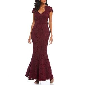 JS‎ Collection Gown Burgundy Lace Mermaid Formal Wedding Bridesmaid Size 2 NWT